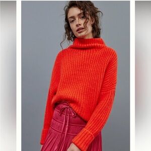 Anthropologie Maeve | Athena Cowl Neck Sweater | Orange | Wool Blend | S
